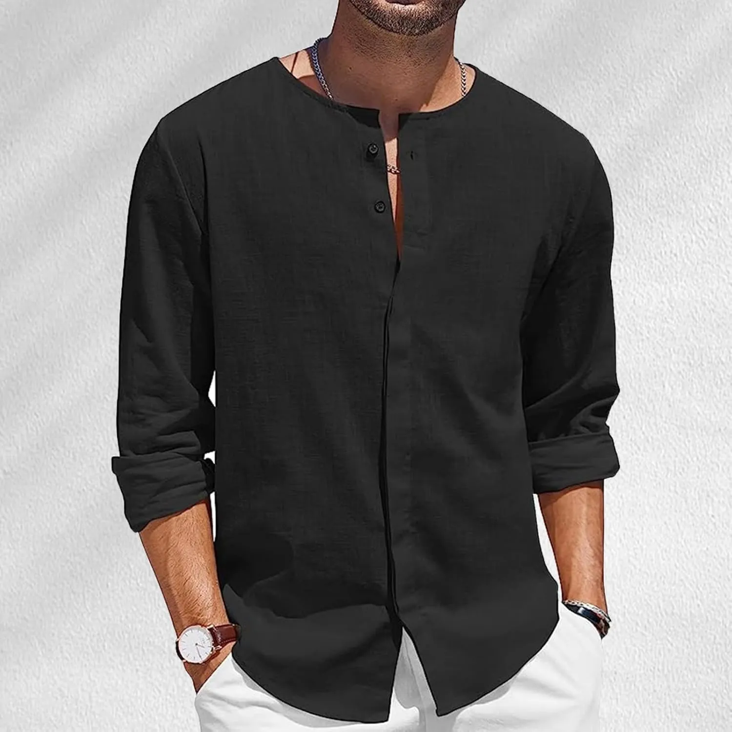 Button Down Linen Shirts for Men Casual Casual Long Sleeve Regular Fit Beach Shirts with Pocket Long Sleeve Tight