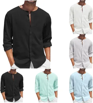 Button Down Linen Shirts for Men Casual Casual Long Sleeve Regular Fit Beach Shirts with Pocket Long Sleeve Tight