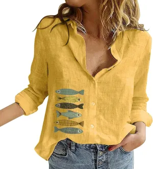 Button Down Shirts for Women Collar Button Cotton Long Sleeved Shirt Blouse Womens Button Down Blouse Button Up