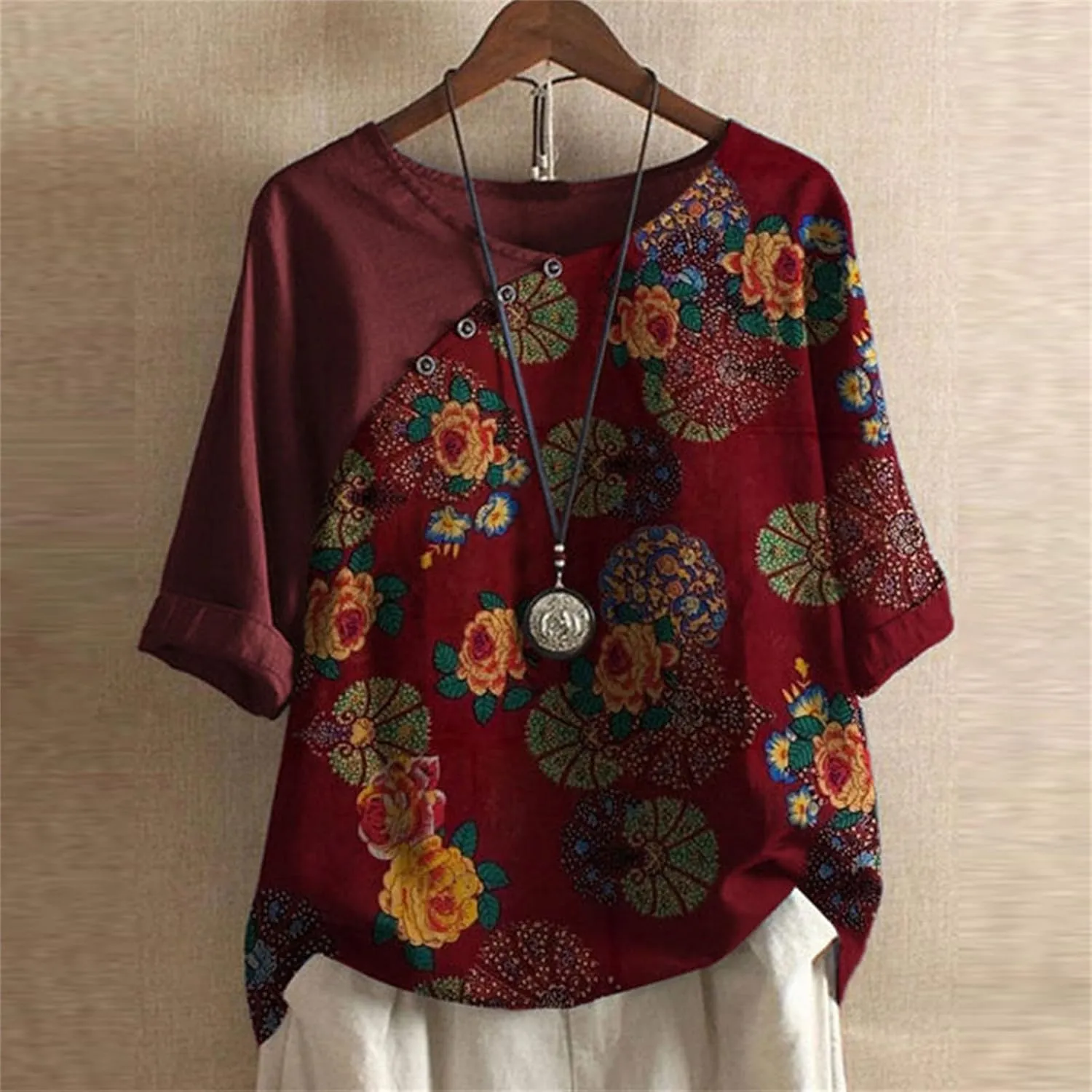 Button Down Shirts for Women Raglan Sleeve Hem Slit Loose Short Sleeve Button Decoration Womens Button Down Blouse