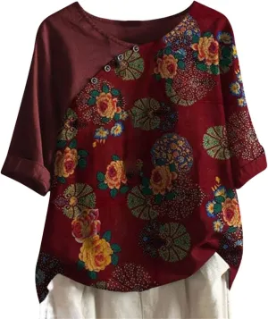 Button Down Shirts for Women Raglan Sleeve Hem Slit Loose Short Sleeve Button Decoration Womens Button Down Blouse