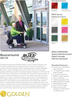 Buzzaround CarryOn Manual Folding Travel Mobility Scooter - Folds to 12" - Airline Approved 12.5 ah Lithium Battery - 47.5 lbs. Without The Seat and Battery (White)