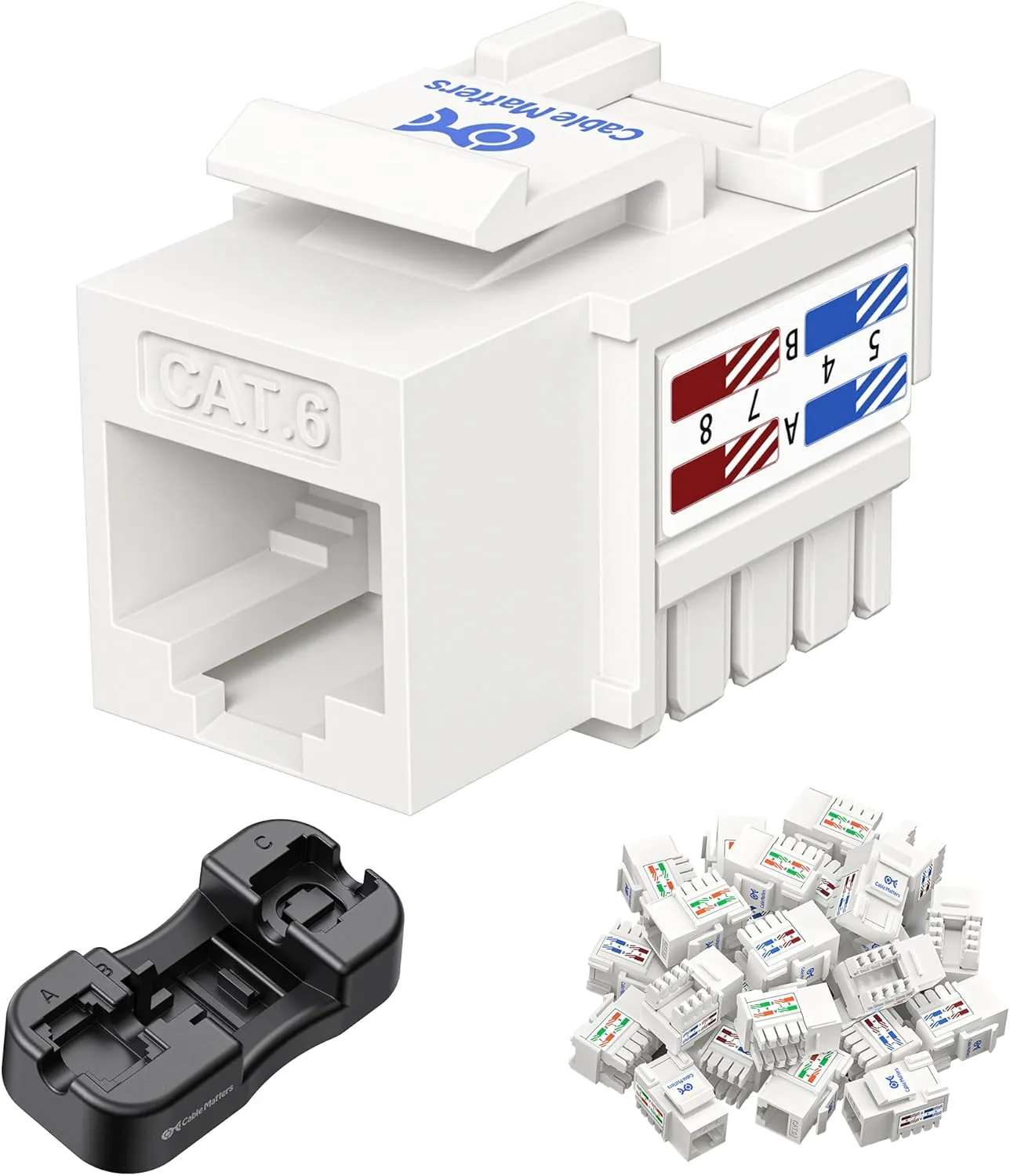 Cable Matters [UL Listed] 25-Pack 10Gbps Cat6 Keystone Jacks, RJ45 Keystone Jack, Ethernet Keystone Jack in White with Keystone Punch-Down Stand for Patch Panel and Wall Plate