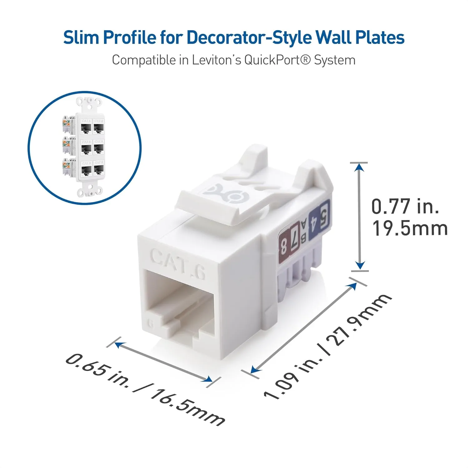 Cable Matters [UL Listed] 25-Pack 10Gbps Rapid-Install Cat6 Keystone Jacks, Slim Profile Ethernet Keystone Jack, RJ45 Keystone Jack with Punch-Down Stand, White (Model 180070)
