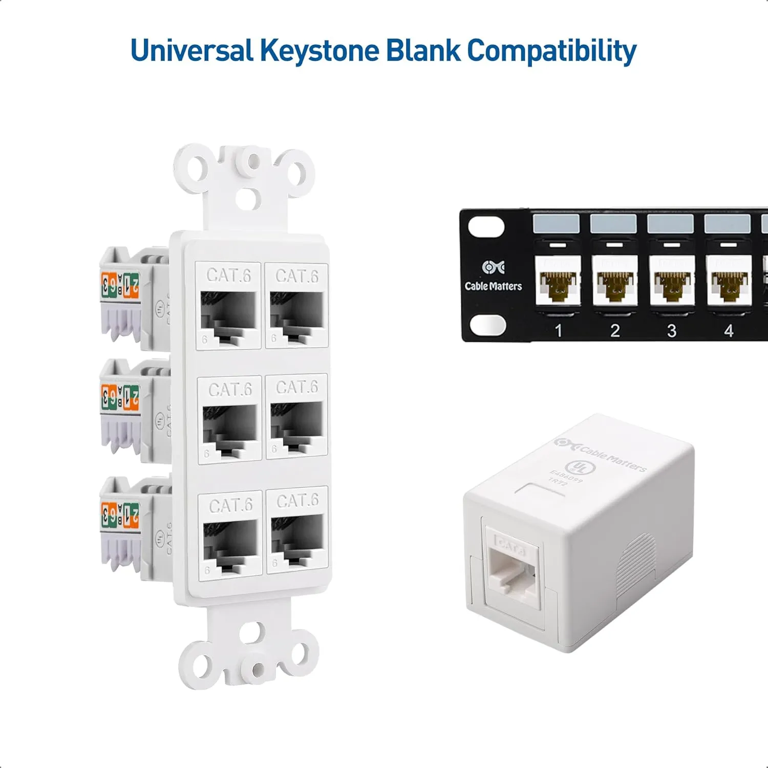 Cable Matters [UL Listed] 25-Pack 10Gbps Rapid-Install Cat6 Keystone Jacks, Slim Profile Ethernet Keystone Jack, RJ45 Keystone Jack with Punch-Down Stand, White (Model 180070)