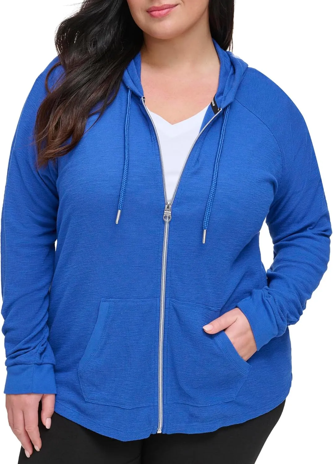 Calvin Klein Women's Premium Performance Ruched Long Sleeve Zip Up Hoodie (Standard and Plus)