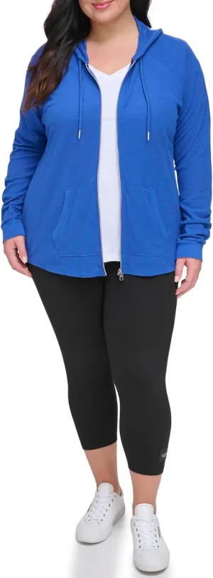 Calvin Klein Women's Premium Performance Ruched Long Sleeve Zip Up Hoodie (Standard and Plus)