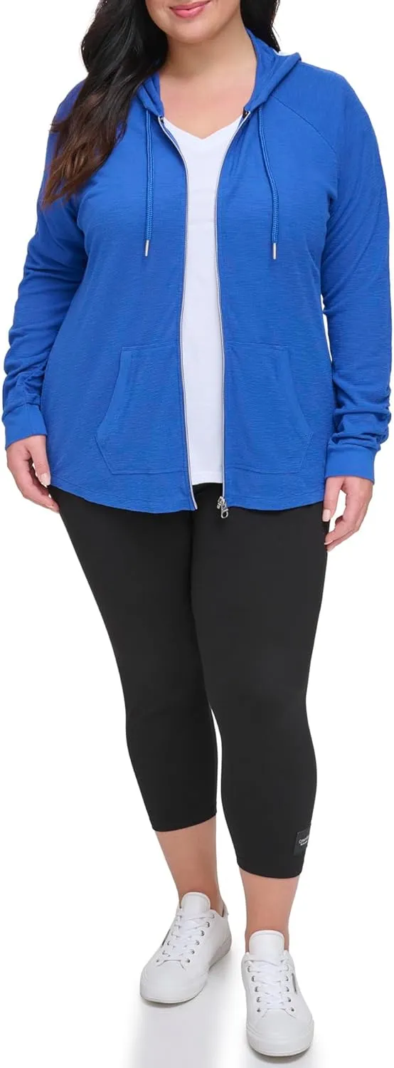 Calvin Klein Women's Premium Performance Ruched Long Sleeve Zip Up Hoodie (Standard and Plus)