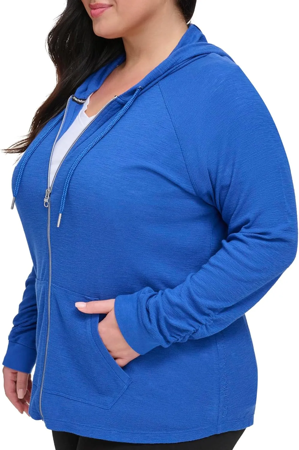 Calvin Klein Women's Premium Performance Ruched Long Sleeve Zip Up Hoodie (Standard and Plus)