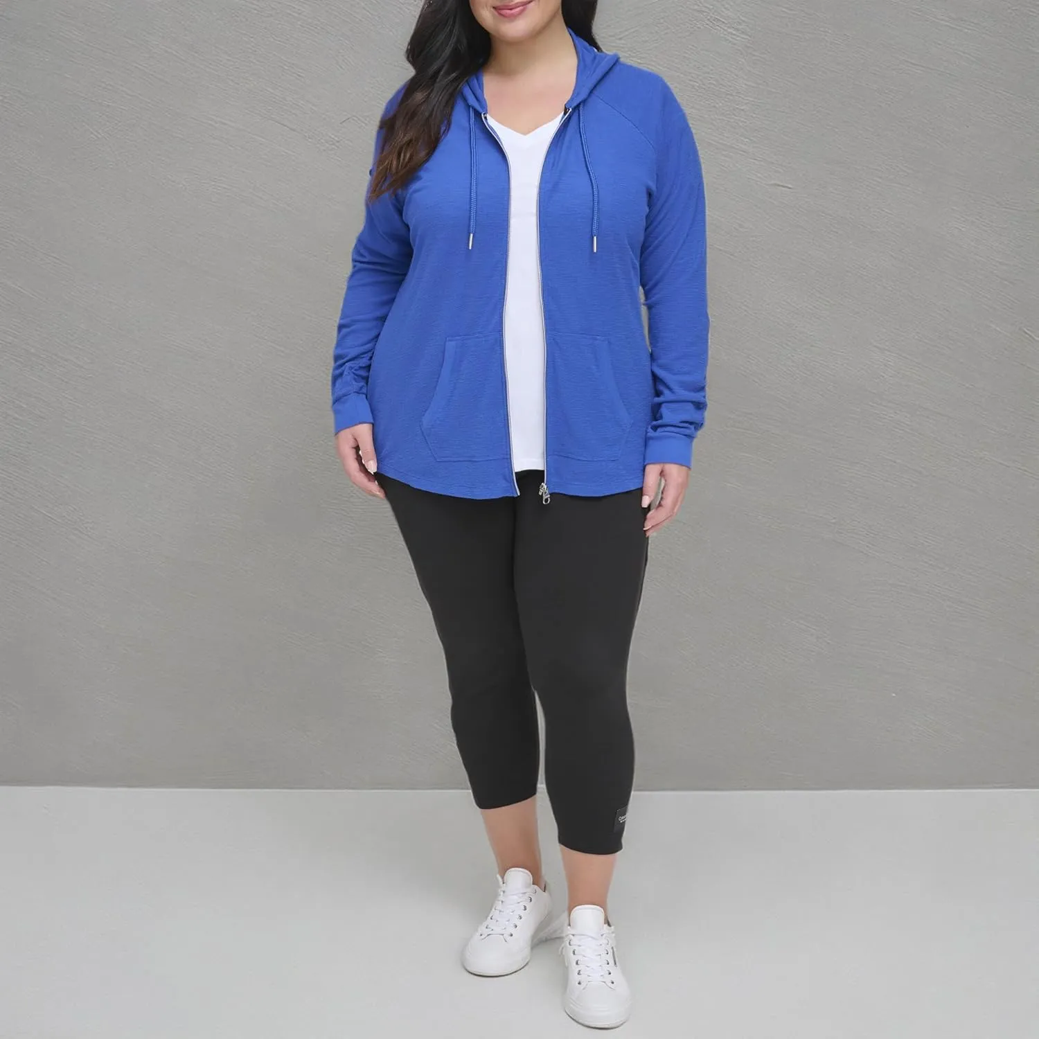 Calvin Klein Women's Premium Performance Ruched Long Sleeve Zip Up Hoodie (Standard and Plus)