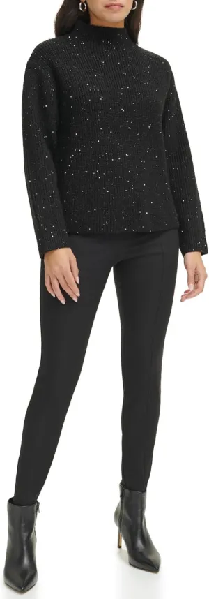 Calvin Klein Women's Sequin Mock Neck Long Sleeve Sweater