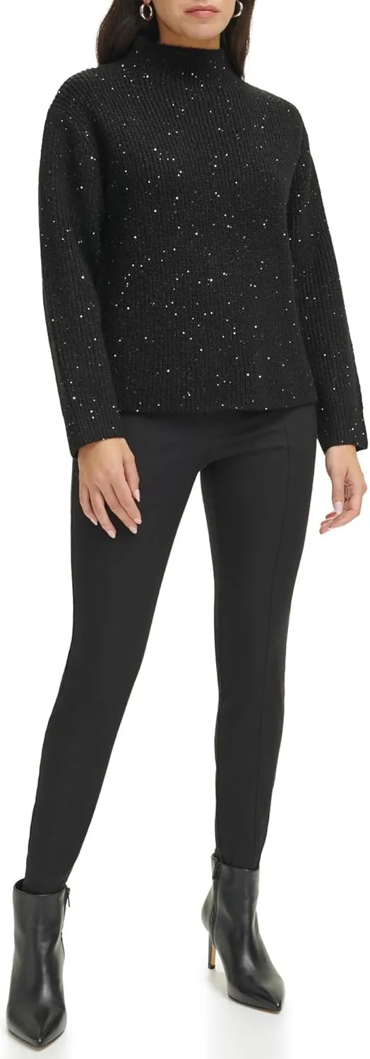 Calvin Klein Women's Sequin Mock Neck Long Sleeve Sweater