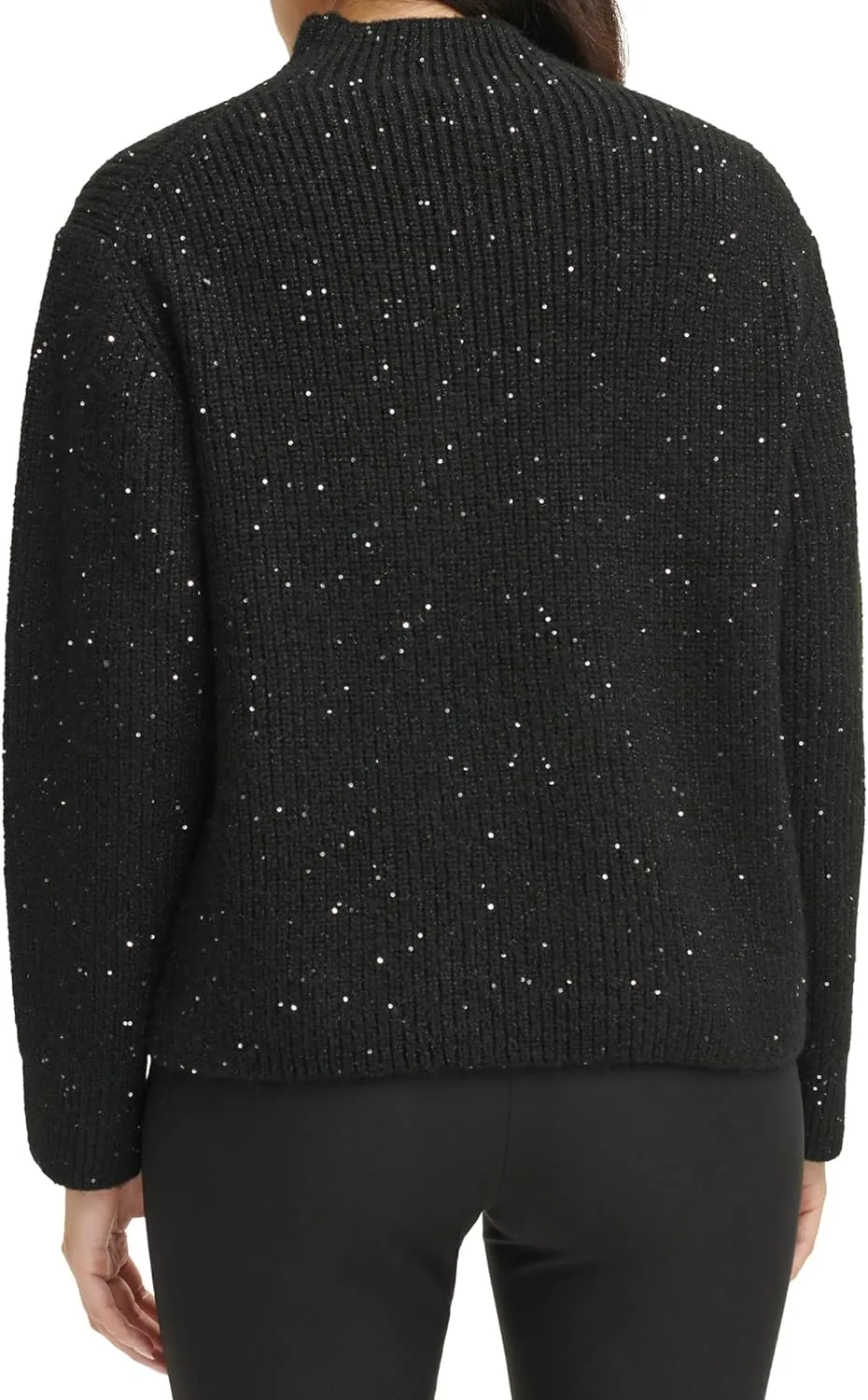 Calvin Klein Women's Sequin Mock Neck Long Sleeve Sweater