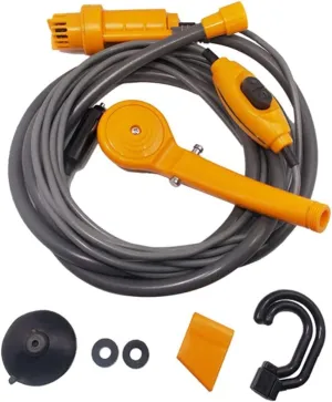 Camping Shower with Submersible Pump,12V Portable Shower Travel Water Pump Outdoor Camp Shower Pump Plug in CigaretteLighter with 2m Hose,Yellow