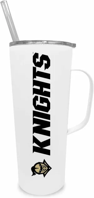 Campus Colors NCAA Stainless Steel Roadie with Handle & Dual Option Lid with Straw - Officially Licensed Tumbler (Central Florida Knights - White, 20oz)