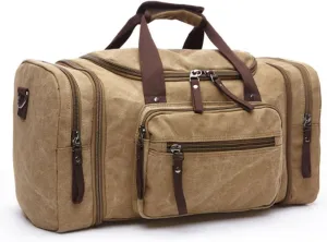 Canvas Duffle Bag for Travel 50L Large Duffel Bag for Men Women, Overnight Weekender Carry on Laptop Bag Outdoor Portable Soft Dense Durable (Khaki)