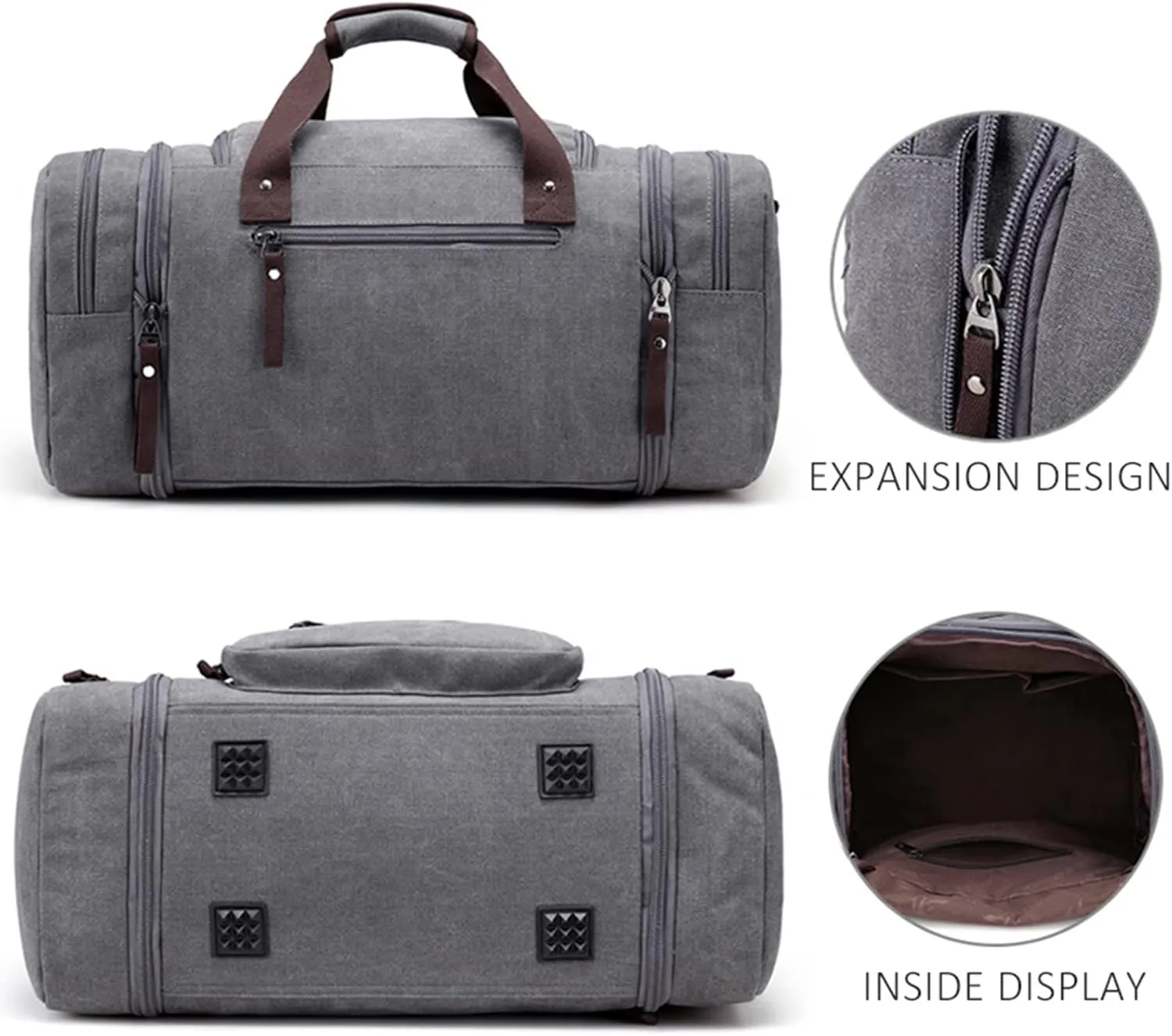 Canvas Duffle Bag for Travel 50L Large Duffel Bag for Men Women, Overnight Weekender Carry on Laptop Bag Outdoor Portable Soft Dense Durable (Khaki)