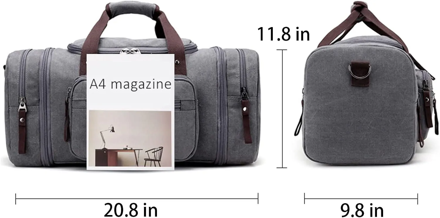 Canvas Duffle Bag for Travel 50L Large Duffel Bag for Men Women, Overnight Weekender Carry on Laptop Bag Outdoor Portable Soft Dense Durable (Khaki)