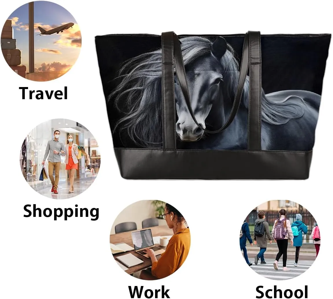 Canvas Laptop Tote Bag for Women Animal Swan Love Heart 15.6 Inch Large Capacity Computer Bag