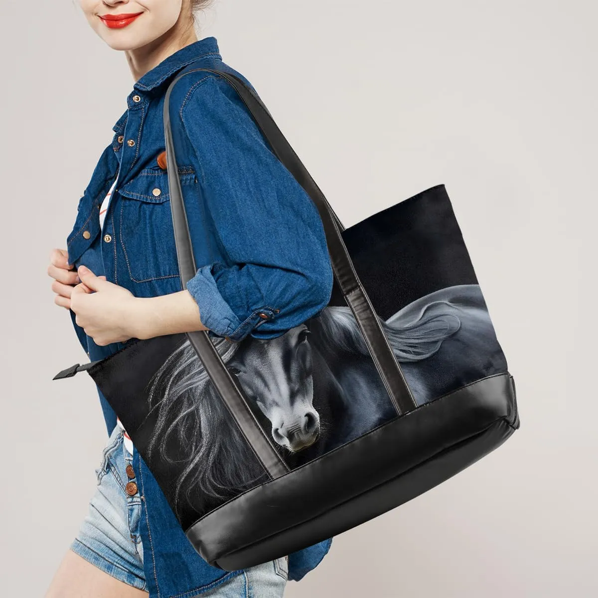 Canvas Laptop Tote Bag for Women Animal Swan Love Heart 15.6 Inch Large Capacity Computer Bag