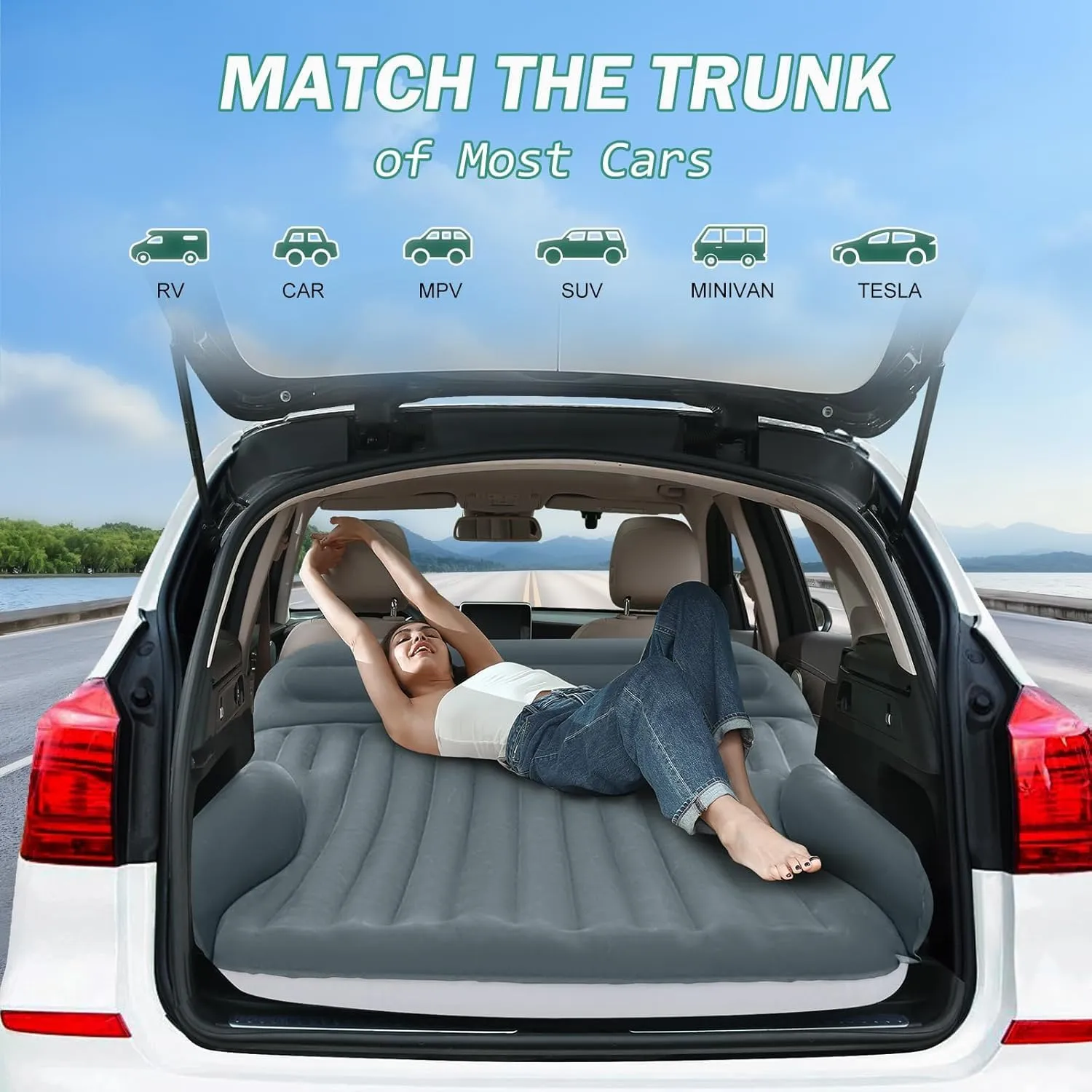 Car Air Mattress for Audi A5 4 Door B9 2017-2023, Flocking & PVC Camping Air Mattresses with Comfortable Long Fleece Car Bed Accessories for Home & Travel,B