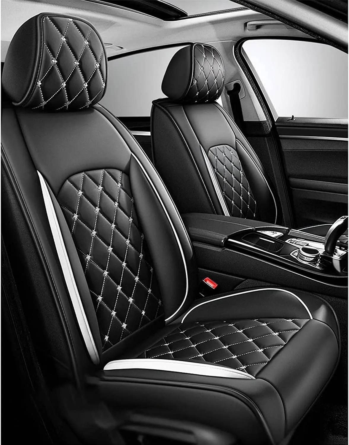 Car Seat Cover Full Set Leather Waterproof, for Ligier JS50 2000-2024, Universal Breathable 5-Seat Car Seat Covers All Weather to Fit Most Cars(White)