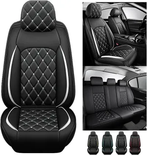 Car Seat Cover Full Set Leather Waterproof, for Ligier JS50 2000-2024, Universal Breathable 5-Seat Car Seat Covers All Weather to Fit Most Cars(White)