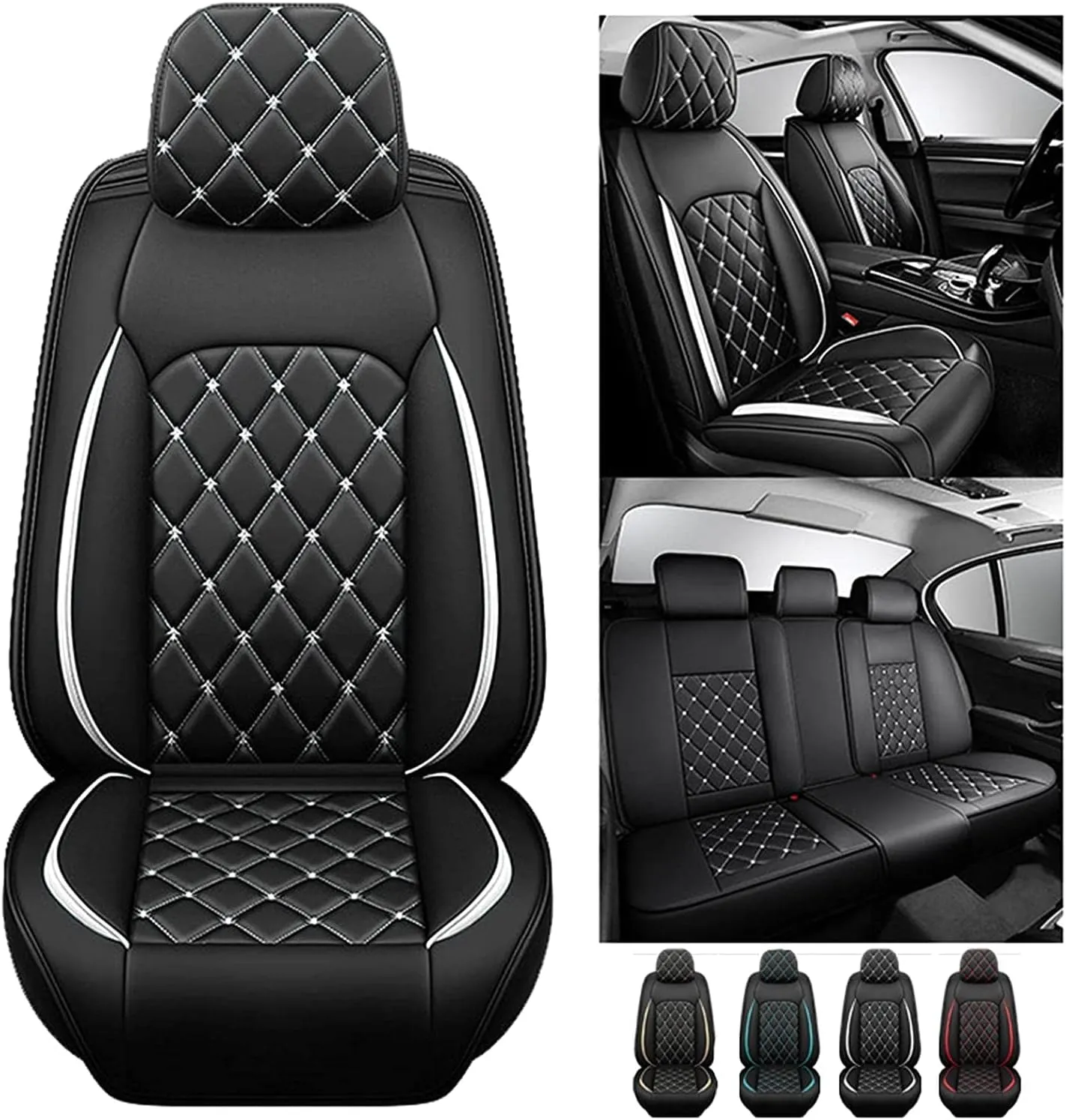 Car Seat Cover Full Set Leather Waterproof, for Ligier JS50 2000-2024, Universal Breathable 5-Seat Car Seat Covers All Weather to Fit Most Cars(White)