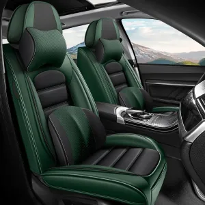 Car Seat Covers Fit for Buick Encore 2013-2022,Premium Waterproof Napa Leather Seat Cushion,Soft and Breathable Auto Vehicle Interior Covers,Luxury(Front Set) Black&Green