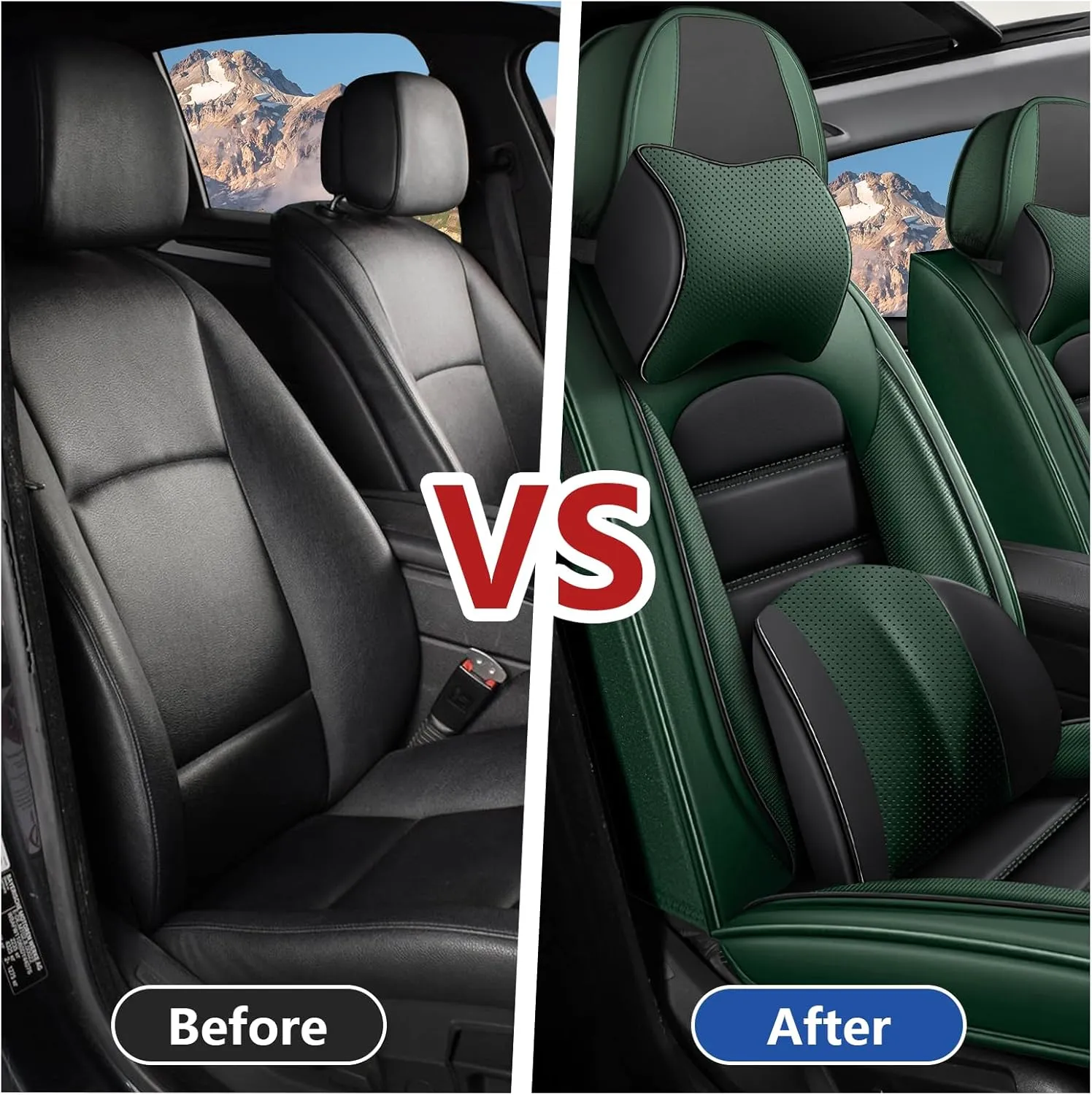 Car Seat Covers Fit for Buick Encore 2013-2022,Premium Waterproof Napa Leather Seat Cushion,Soft and Breathable Auto Vehicle Interior Covers,Luxury(Front Set) Black&Green