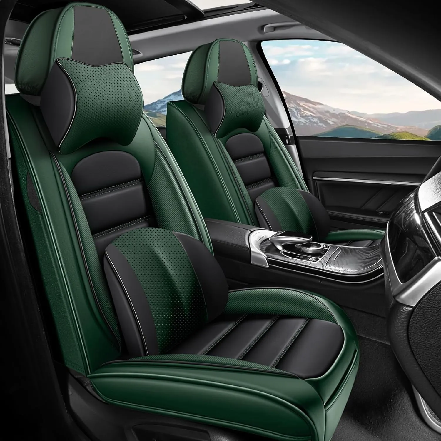 Car Seat Covers Fit for Buick Encore 2013-2022,Premium Waterproof Napa Leather Seat Cushion,Soft and Breathable Auto Vehicle Interior Covers,Luxury(Front Set) Black&Green