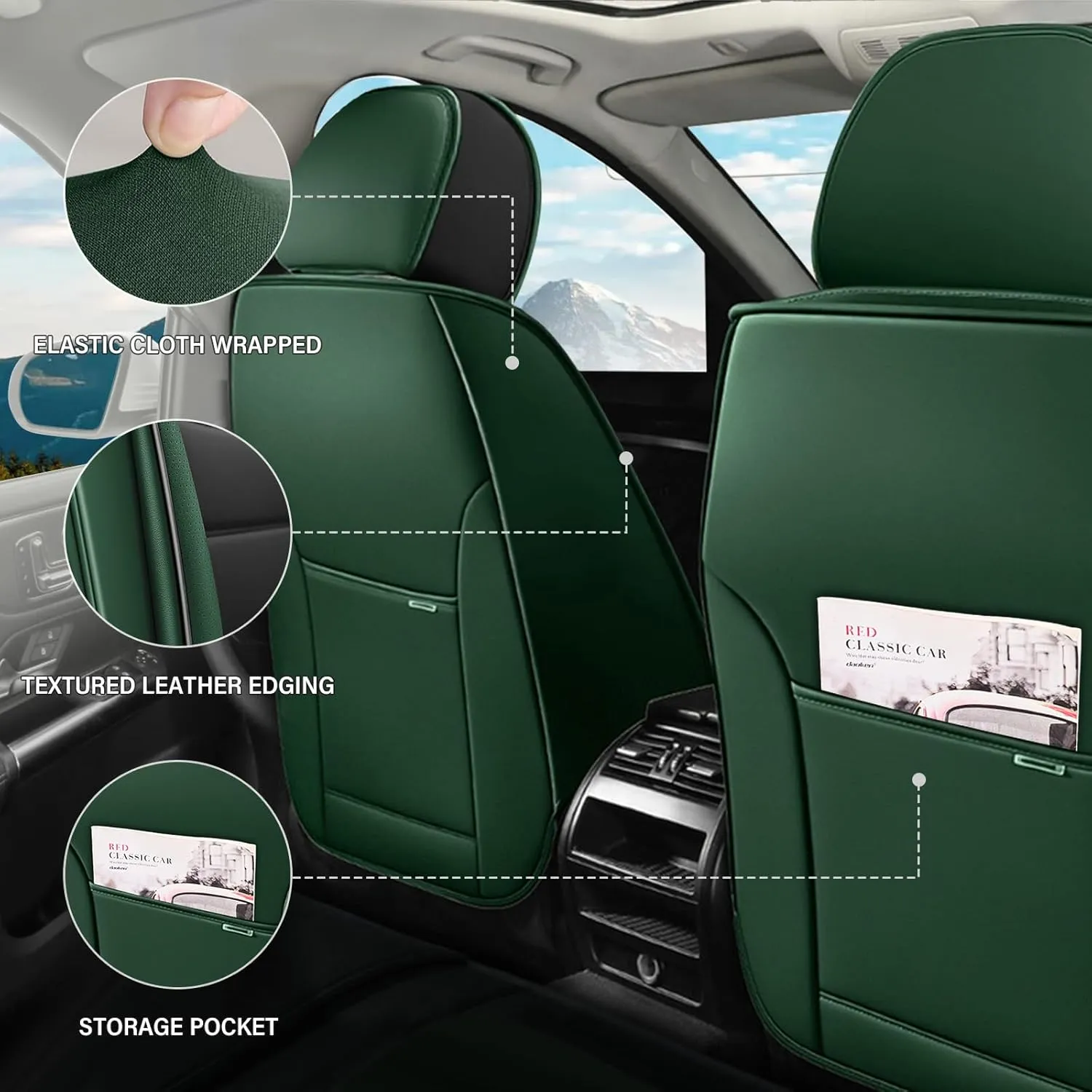 Car Seat Covers Fit for Buick Encore 2013-2022,Premium Waterproof Napa Leather Seat Cushion,Soft and Breathable Auto Vehicle Interior Covers,Luxury(Front Set) Black&Green