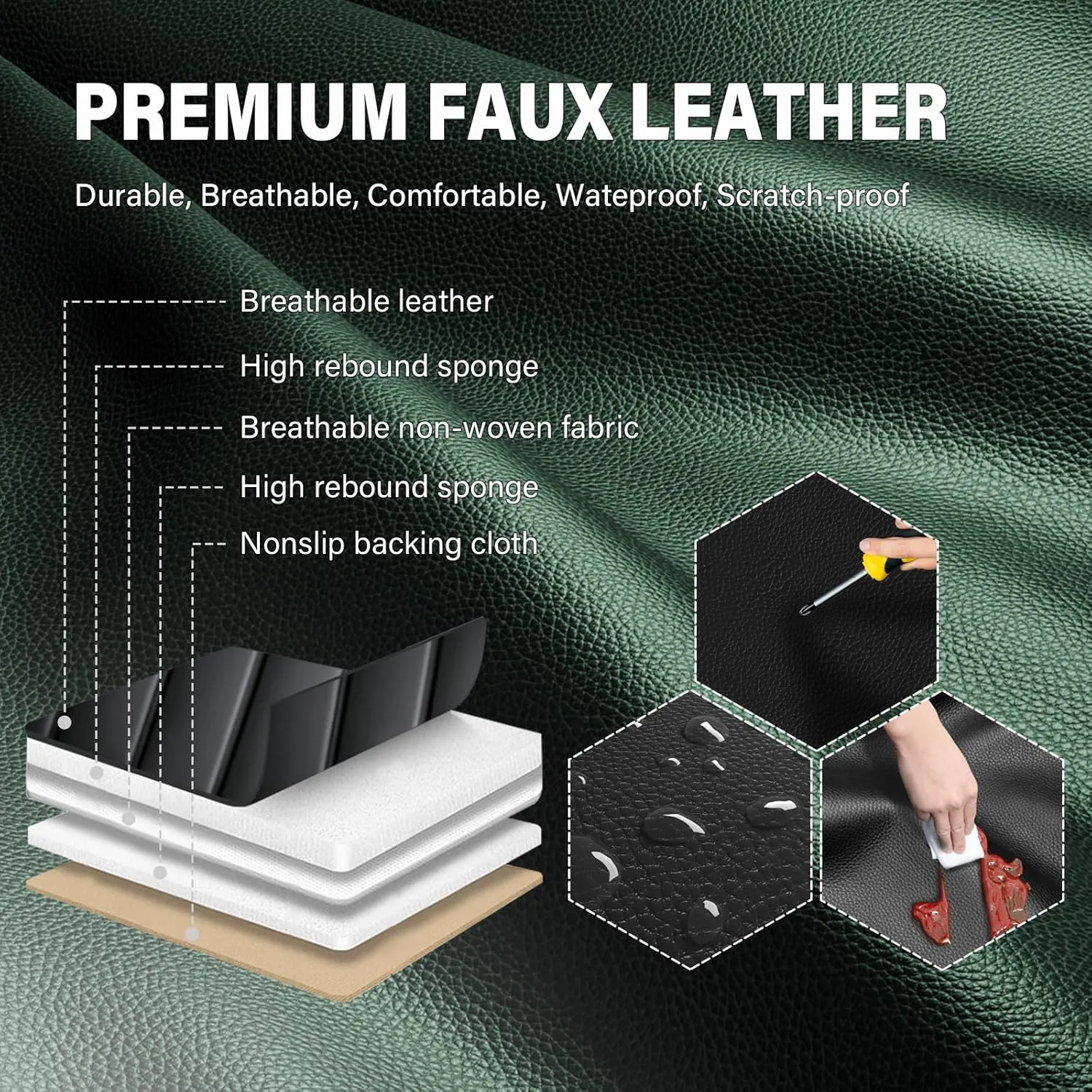 Car Seat Covers Fit for Buick Encore 2013-2022,Premium Waterproof Napa Leather Seat Cushion,Soft and Breathable Auto Vehicle Interior Covers,Luxury(Front Set) Black&Green