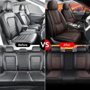 Car Seat Covers Fit for Jeep Wagoneer L 2023 2024 2025,Full Set Leather Seat Cover,Airbag Compatible Car Seat Cushions,Waterproof Seat Covers for Cars(Brown-Black)