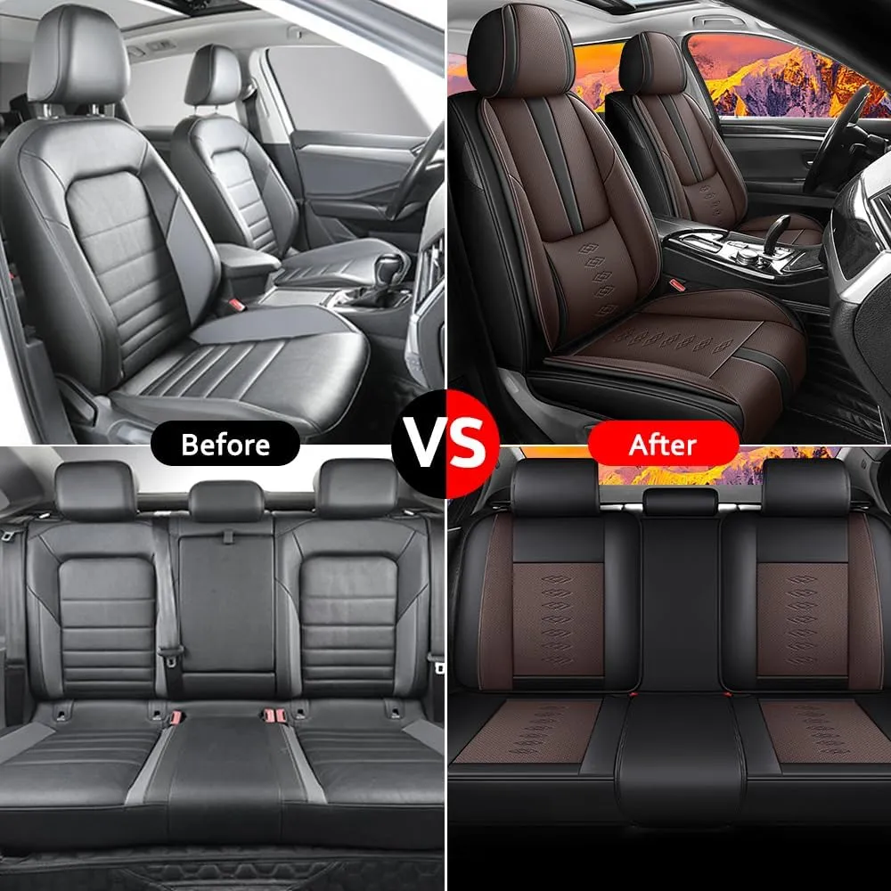 Car Seat Covers Fit for Jeep Wagoneer L 2023 2024 2025,Full Set Leather Seat Cover,Airbag Compatible Car Seat Cushions,Waterproof Seat Covers for Cars(Brown-Black)