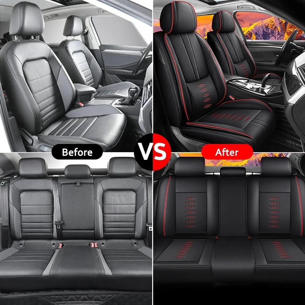 Car Seat Covers Fit for Nissan Titan 2009-2024,Full Set Leather Seat Cover,Airbag Compatible Car Seat Cushions,Waterproof Seat Covers for Cars(Red-Black)