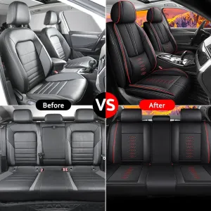 Car Seat Covers Fit for Nissan Titan 2009-2024,Full Set Leather Seat Cover,Airbag Compatible Car Seat Cushions,Waterproof Seat Covers for Cars(Red-Black)