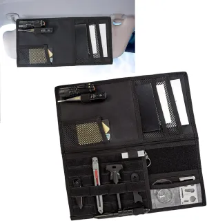 Car Sun Visor Storage Bag, Multi-pocket Large Capacity Card Ticket Document Nail Clipper Compact Tool Organizer, Velcro Mounting Portable Storage Holder, Universal for Most Cars (Black)