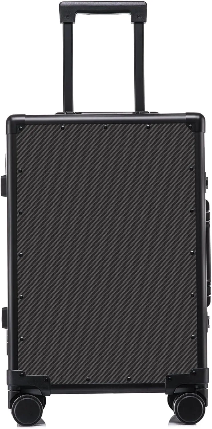 Carbon Fiber Carry On Luggage TSA Lock Spinner Suitcase Zipperless Design, Silent 360° Wheels, Aluminum Frame, Business Travel Bag (Black, 24inch)