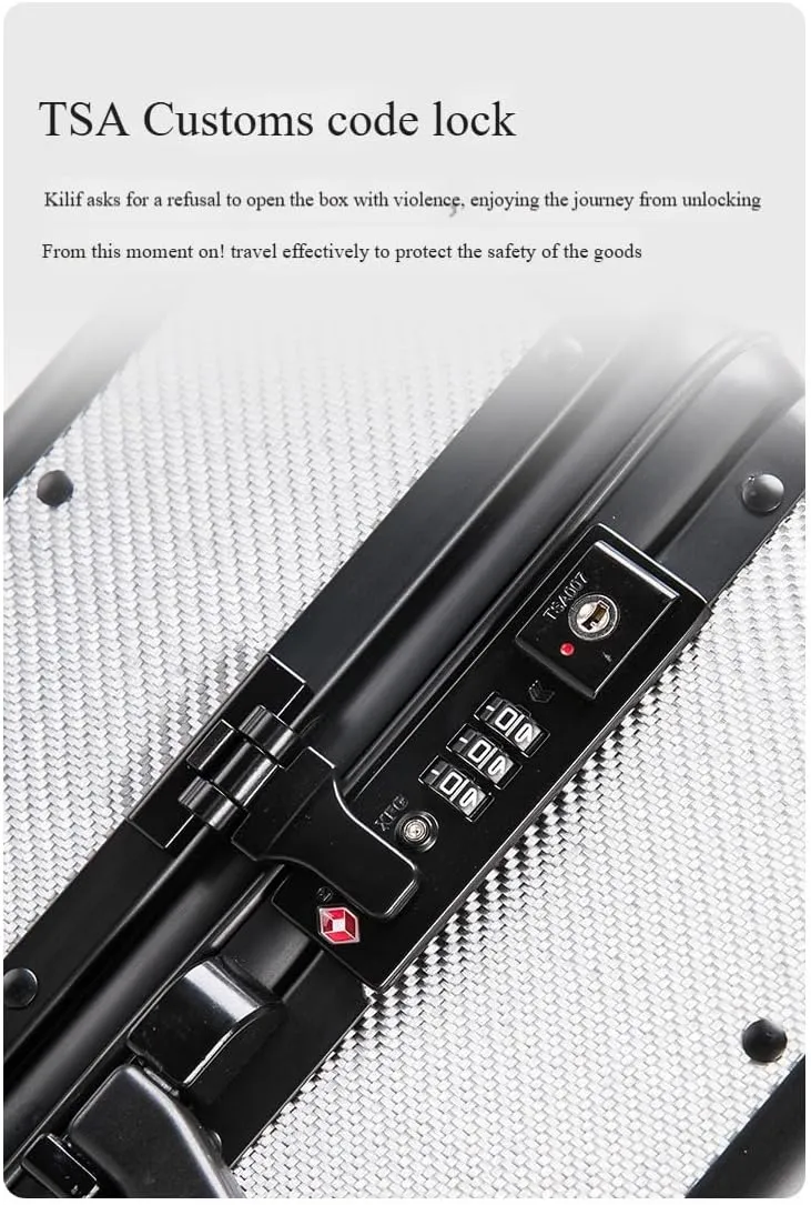 Carbon Fiber Carry On Luggage TSA Lock Spinner Suitcase Zipperless Design, Silent 360° Wheels, Aluminum Frame, Business Travel Bag (Black, 24inch)