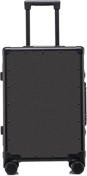 Carbon Fiber Carry On Luggage TSA Lock Spinner Suitcase Zipperless Design, Silent 360° Wheels, Aluminum Frame, Business Travel Bag (Black, 24inch)