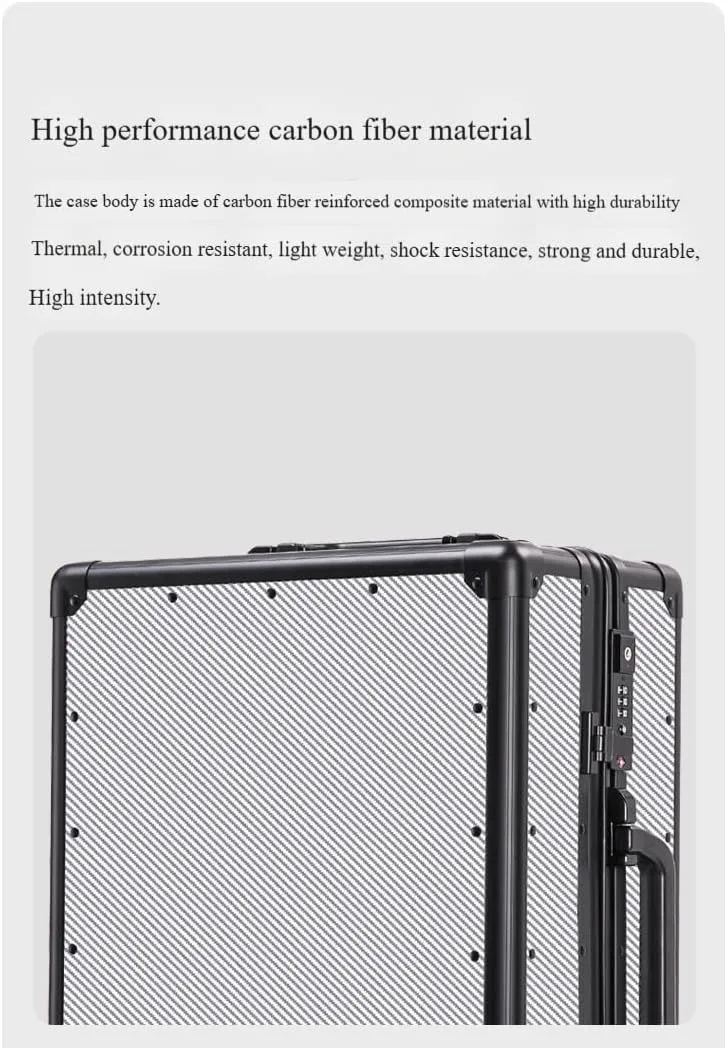Carbon Fiber Carry On Luggage TSA Lock Spinner Suitcase Zipperless Design, Silent 360° Wheels, Aluminum Frame, Business Travel Bag (Brown, 24inch)