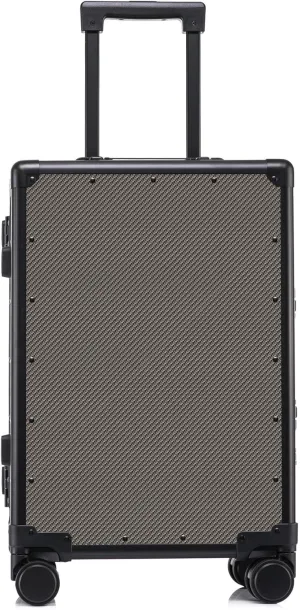 Carbon Fiber Carry On Luggage TSA Lock Spinner Suitcase Zipperless Design, Silent 360° Wheels, Aluminum Frame, Business Travel Bag (Brown, 24inch)