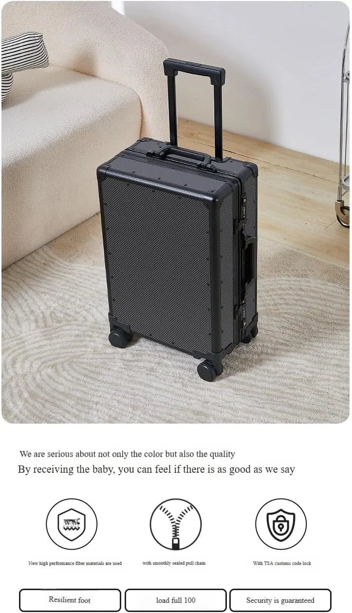 Carbon Fiber Carry On Luggage TSA Lock Spinner Suitcase Zipperless Design, Silent 360° Wheels, Aluminum Frame, Business Travel Bag (Brown, 24inch)