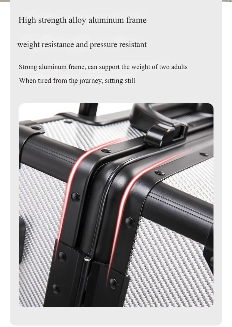 Carbon Fiber Carry On Luggage TSA Lock Spinner Suitcase Zipperless Design, Silent 360° Wheels, Aluminum Frame, Business Travel Bag (Brown, 24inch)