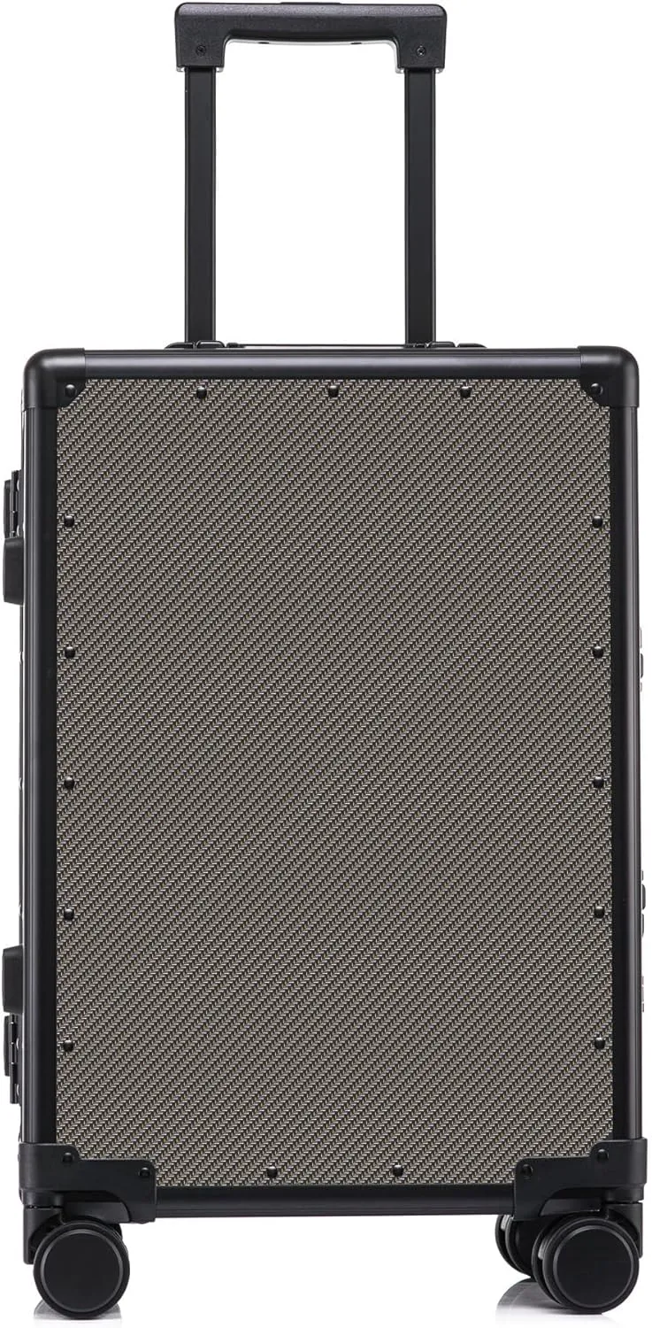 Carbon Fiber Carry On Luggage TSA Lock Spinner Suitcase Zipperless Design, Silent 360° Wheels, Aluminum Frame, Business Travel Bag (Brown, 24inch)