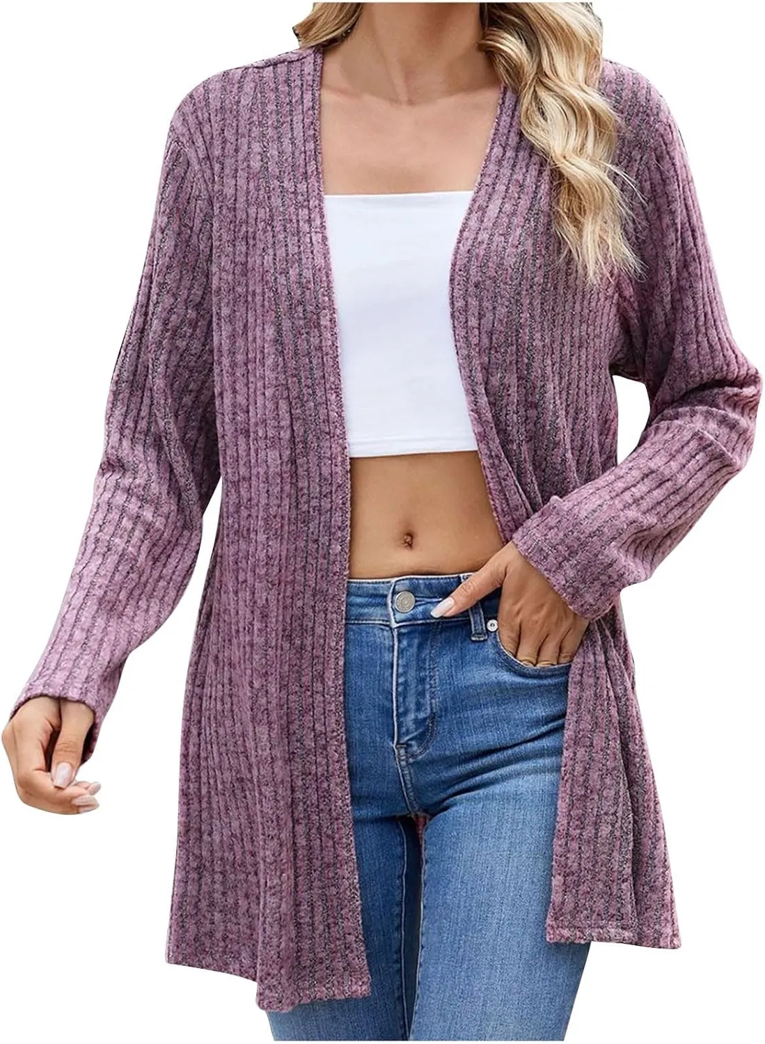 Cardigan Sweaters for Women Long Sleeve Casual Knit Open Front Cardigans Lightweight Fall Fashion Going Out Coats