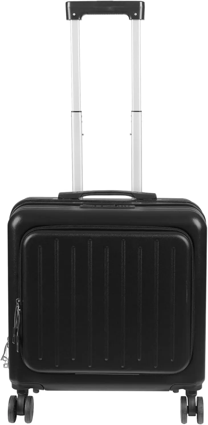 Carry On Luggage with Wheels, 18" Boarding Suitcase, Suitcase with Front Pocket, Travel Luggage Suitcase with Lock and Cup Holder, Lightweight Rolling Suitcases Under Seat for Business Trips (Black)