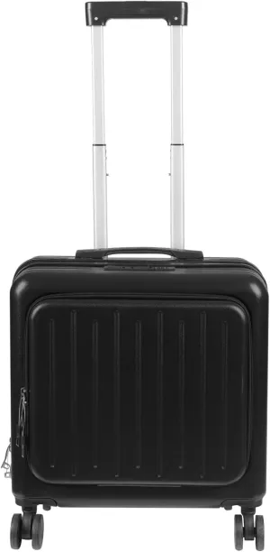 Carry On Luggage with Wheels, 18" Boarding Suitcase, Suitcase with Front Pocket, Travel Luggage Suitcase with Lock and Cup Holder, Lightweight Rolling Suitcases Under Seat for Business Trips (Black)