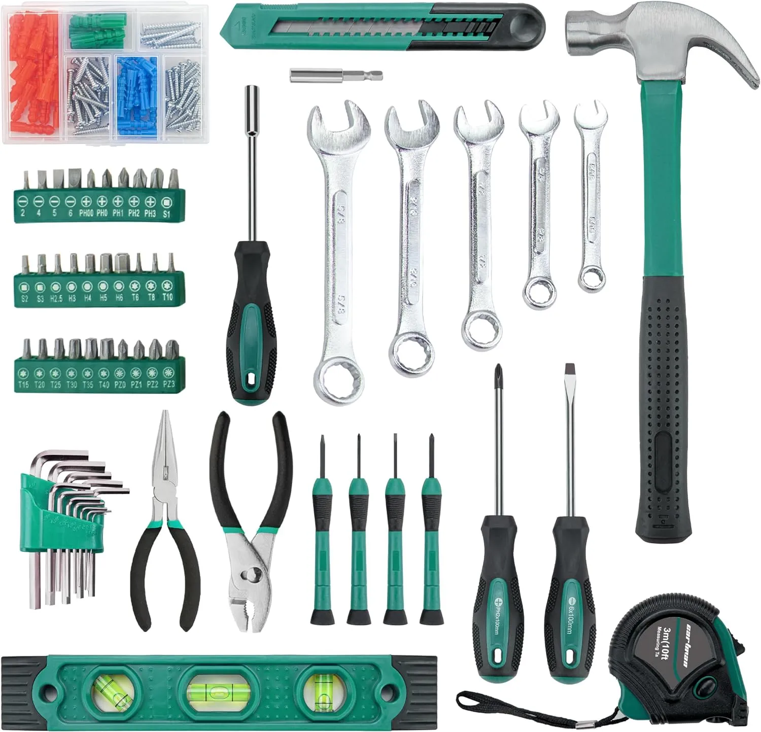 CARTMAN Tool Set General Household Hand Tool Kit with Plastic Toolbox Storage Case Green